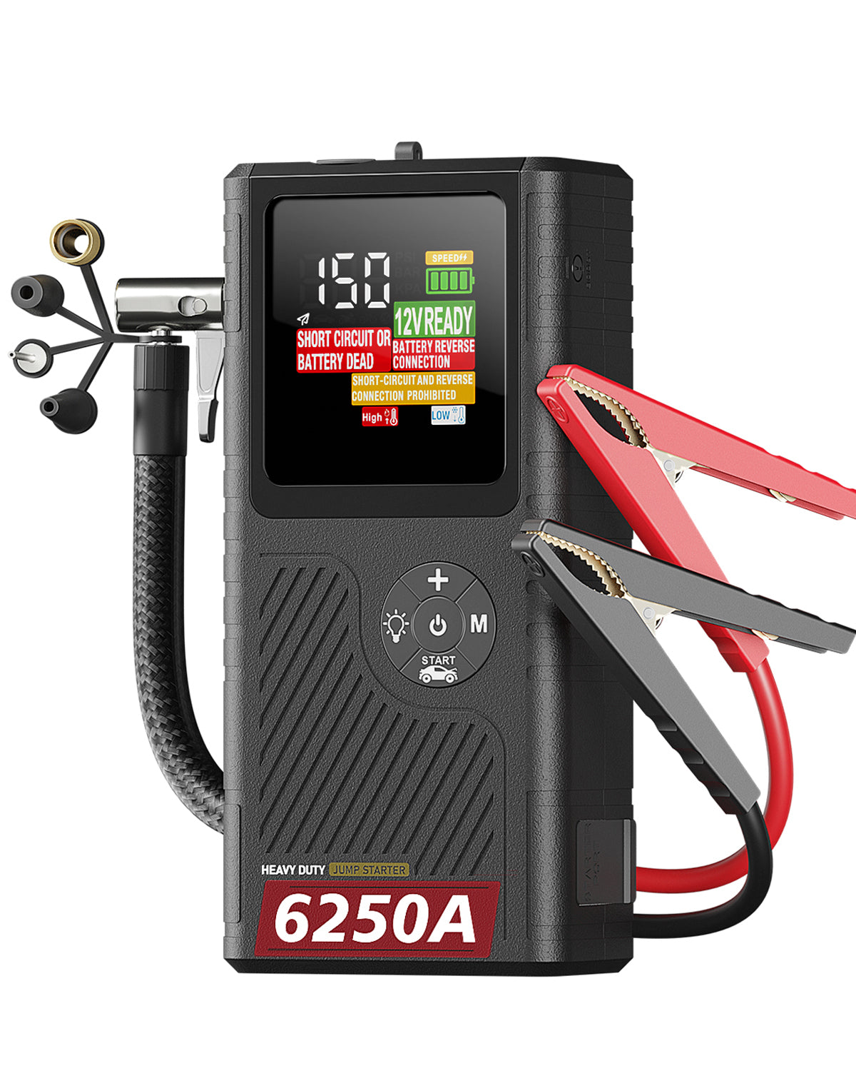 JFEGWO CS02 Plus 6250A Avviatore di emergenza per batteria auto con compressore d'aria (formato tascabile)