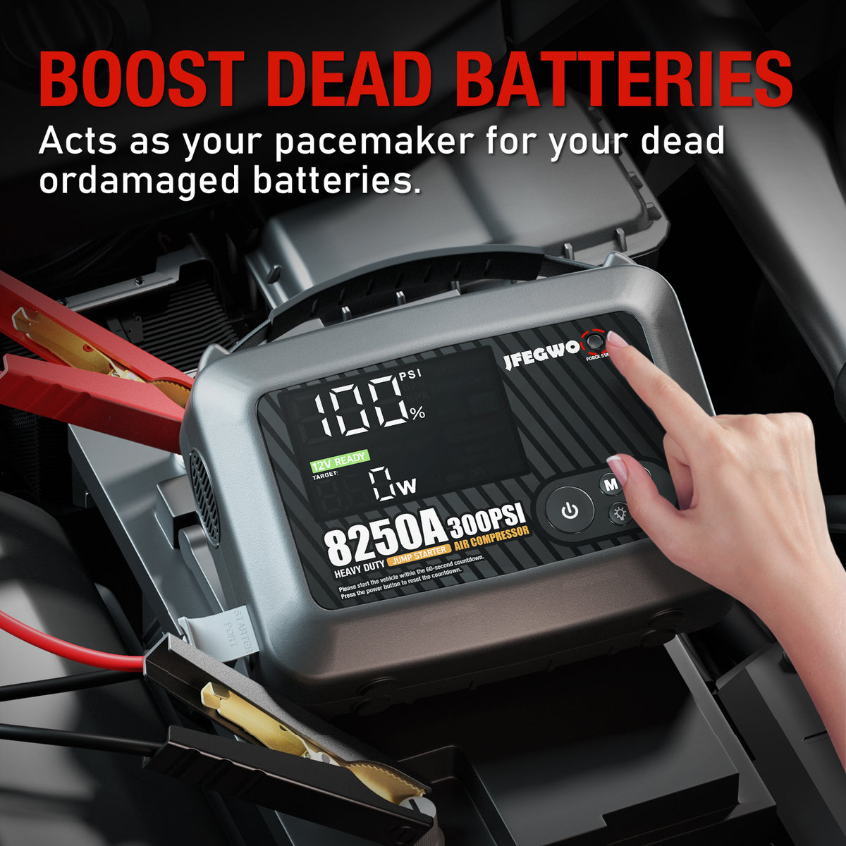 JFEGWO 8250A Super Jump Starter con compressore d'aria