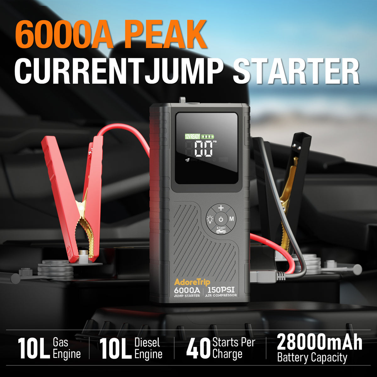 JFEGWO CS02 6250A Plus Avviatore di emergenza per batteria auto con compressore d'aria (formato tascabile)