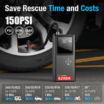 JFEGWO CS02 Plus 6250A Avviatore di emergenza per batteria auto con compressore d'aria (formato tascabile)