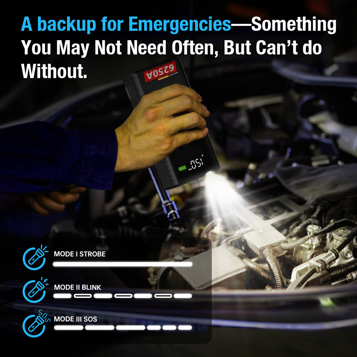 JFEGWO CS02 Plus 6250A Avviatore di emergenza per batteria auto con compressore d'aria (formato tascabile)