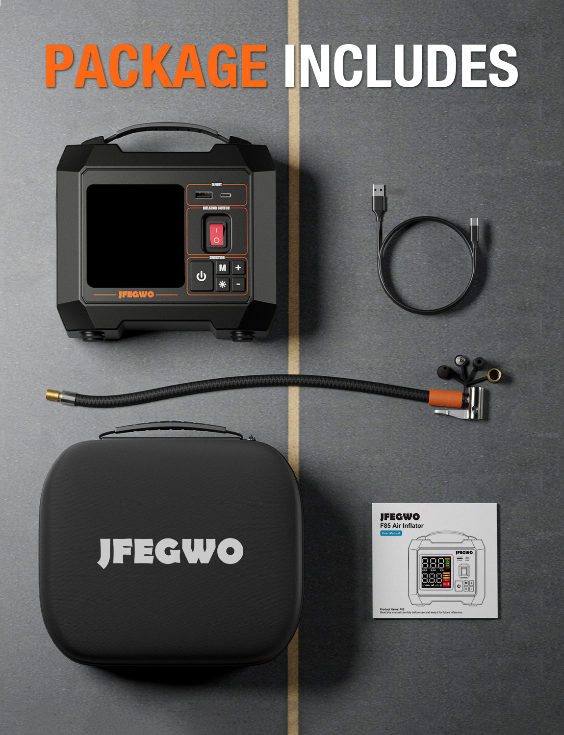 JF.EGWO JFEGWO Tire Inflator Portable Air compressor 300PSI Black - JF.EGWO