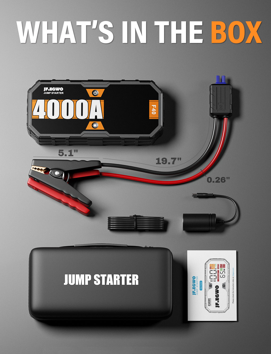 JFEGWO 4000A Jump Starter Car Battery Booster 65W Fast Charging Total 230W Power Bank, Pro