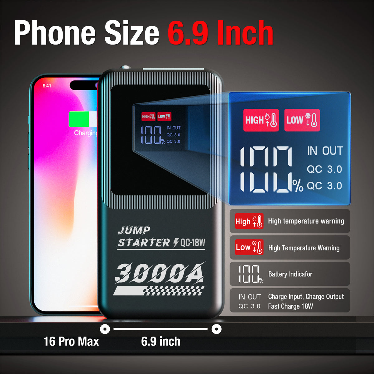 JFEGWO F55-3000A Avviatore di emergenza per auto Caricabatterie per batteria