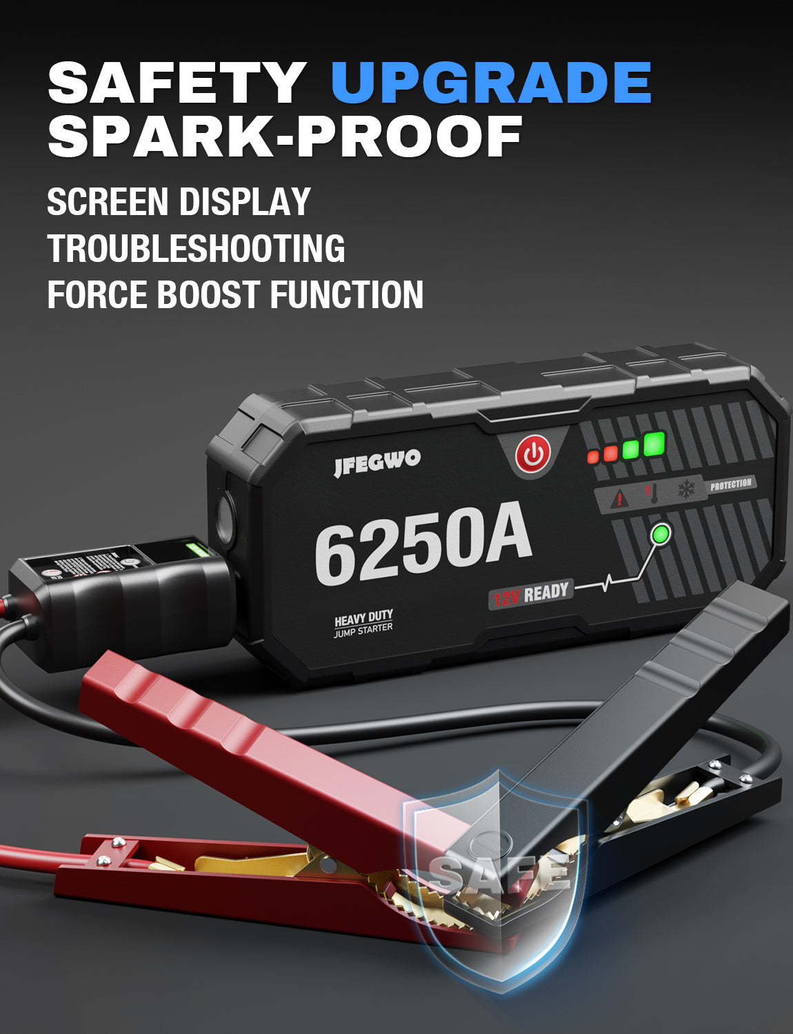 JFEGWO 6250A Jump Starter per auto con potenziatore di batterie