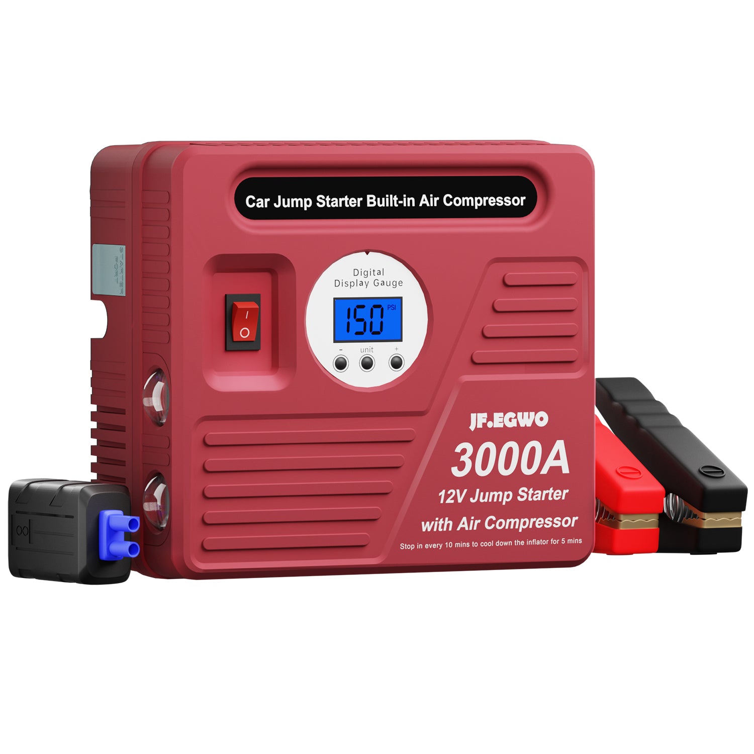 JFEGWO 3000A Jump Starter with Air Compressor Red– JF.EGWO