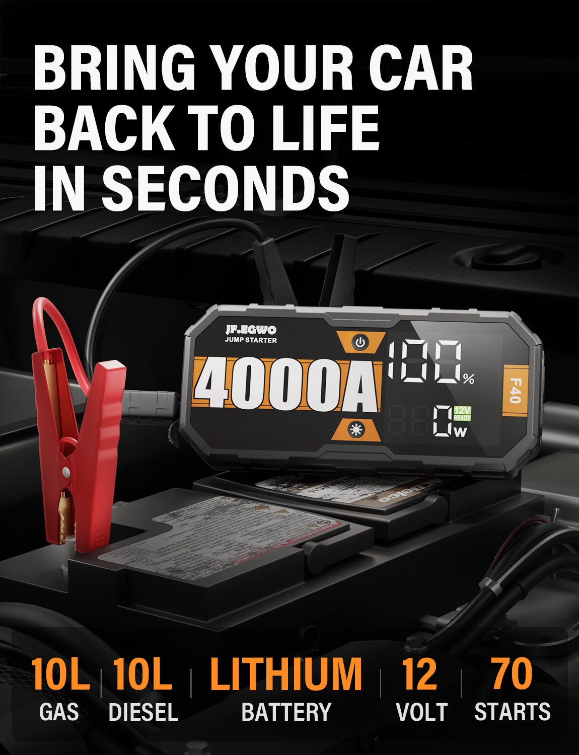 JFEGWO Car 4000A 6000A Portable Jump Starter With Power Bank Fast