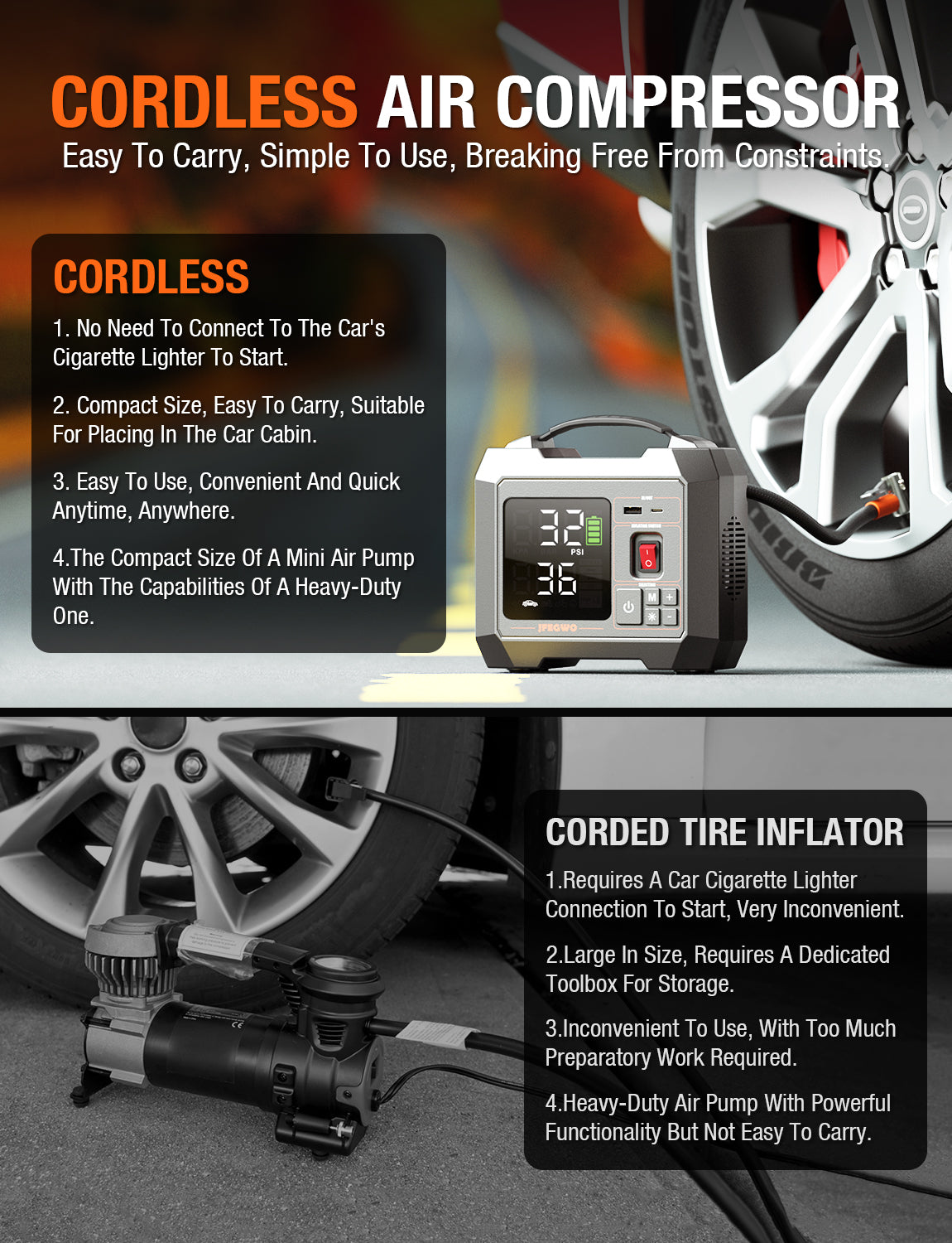 Cordless air pump and car air compressor