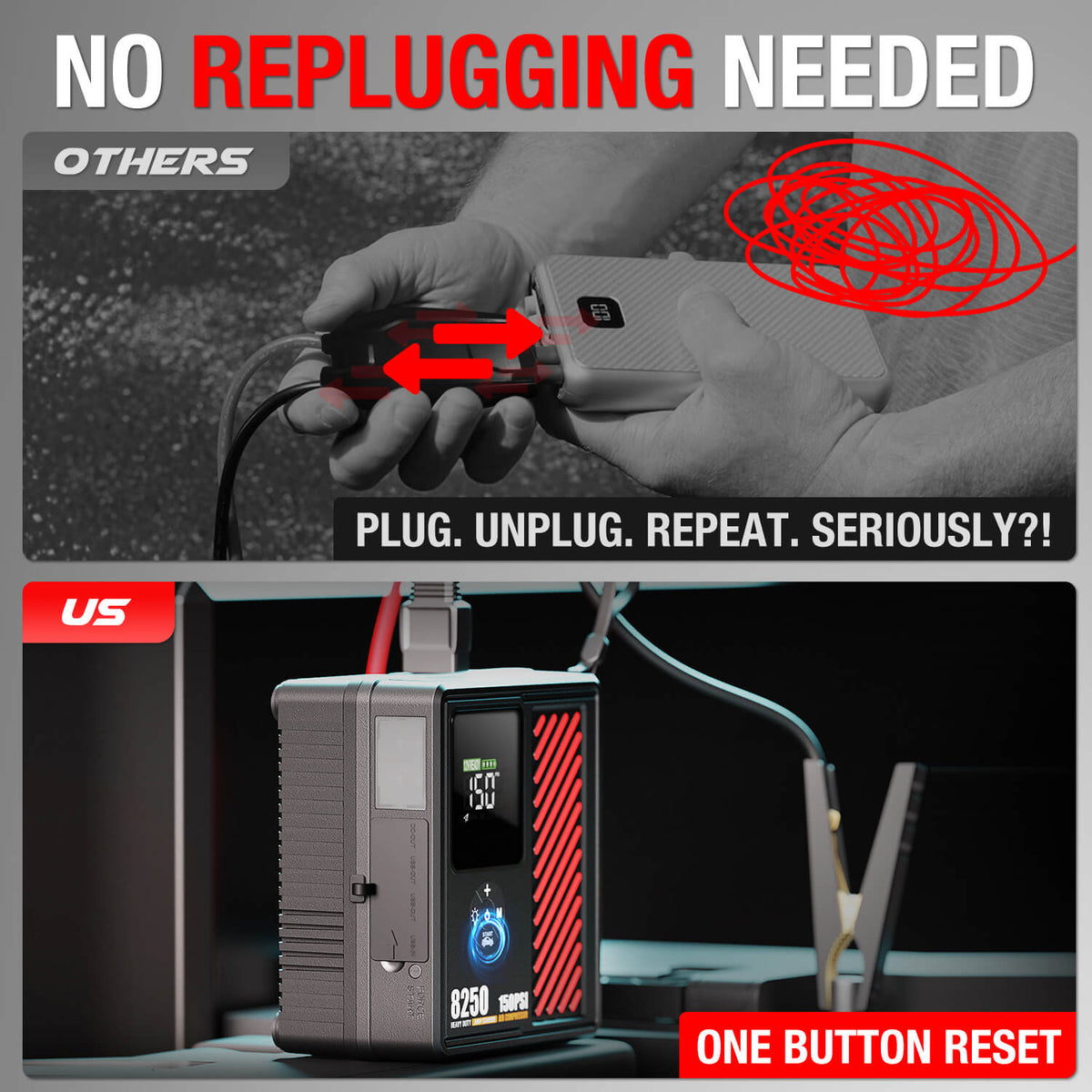 JFEGWO CS02-PRO 8250A Avviatore di emergenza per batteria auto con compressore d'aria