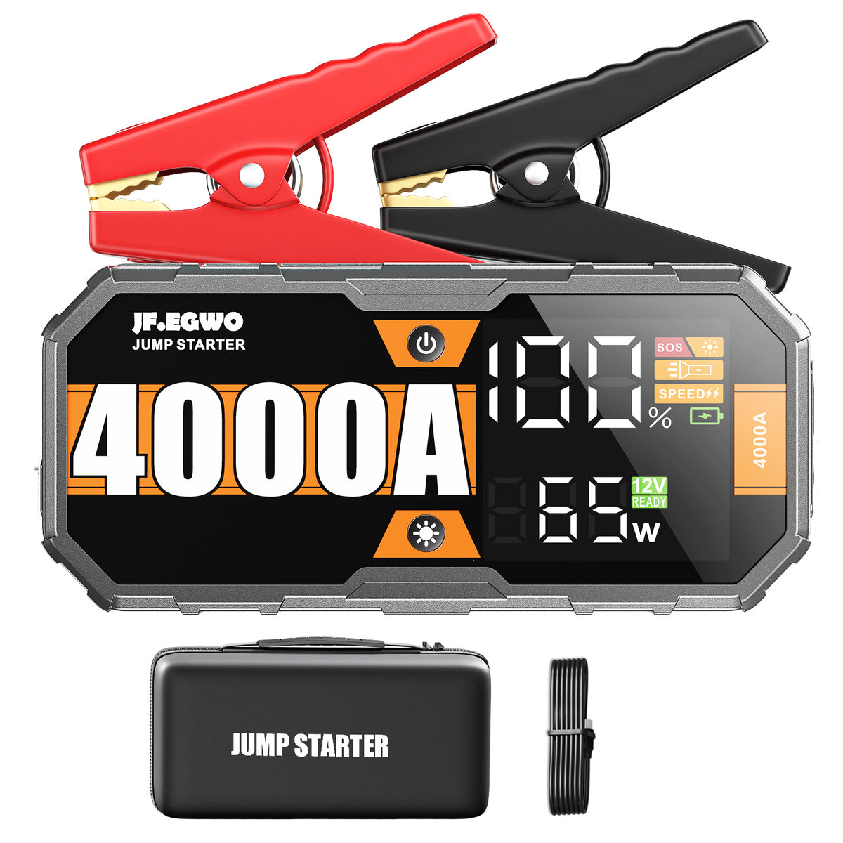 JFEGWO 4000A Jump Starter Auto Batterij Booster 65W Snel Opladen Totaal 230W Powerbank, Pro