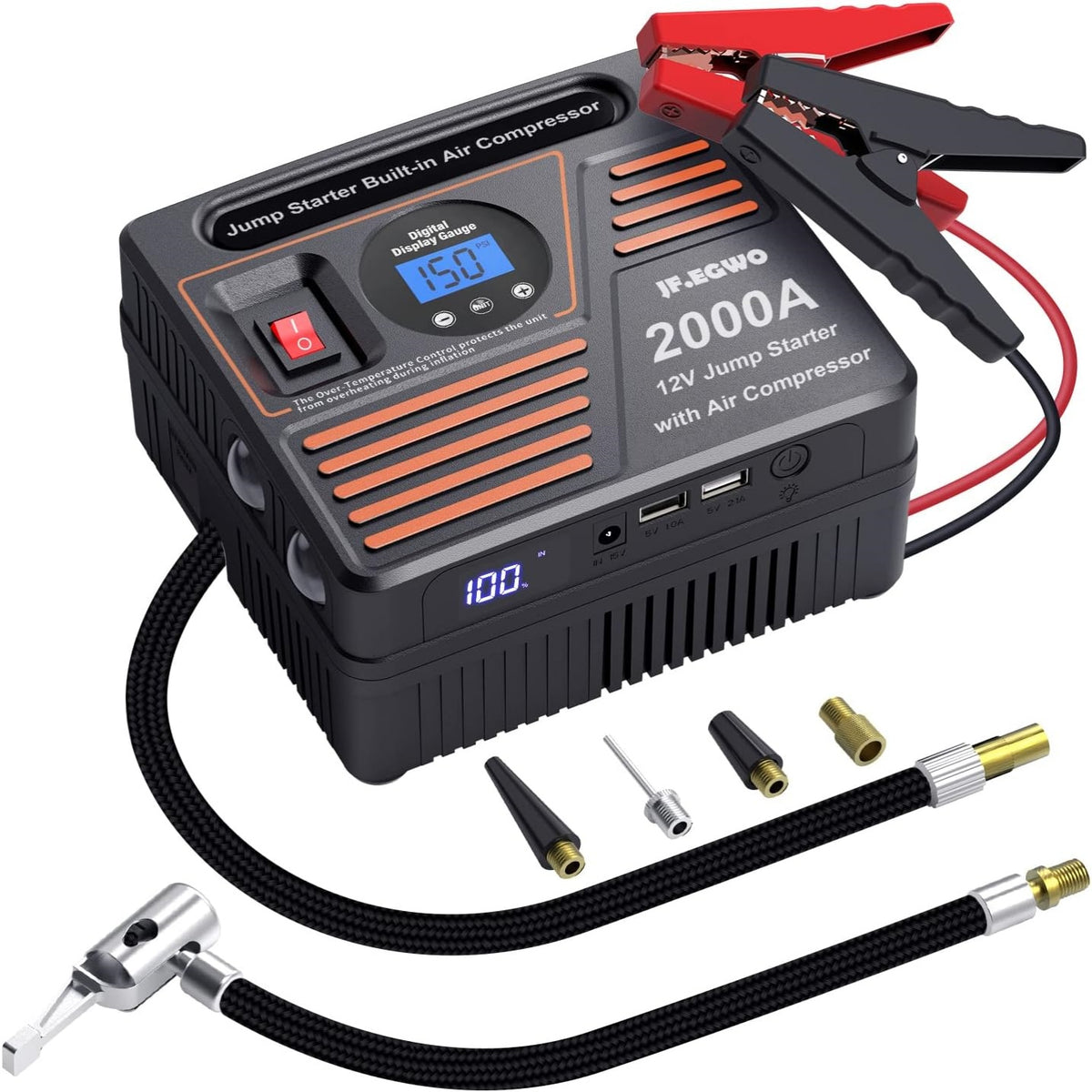 JFEGWO 2000A Jumpstarter met Luchtcompressor Zwart