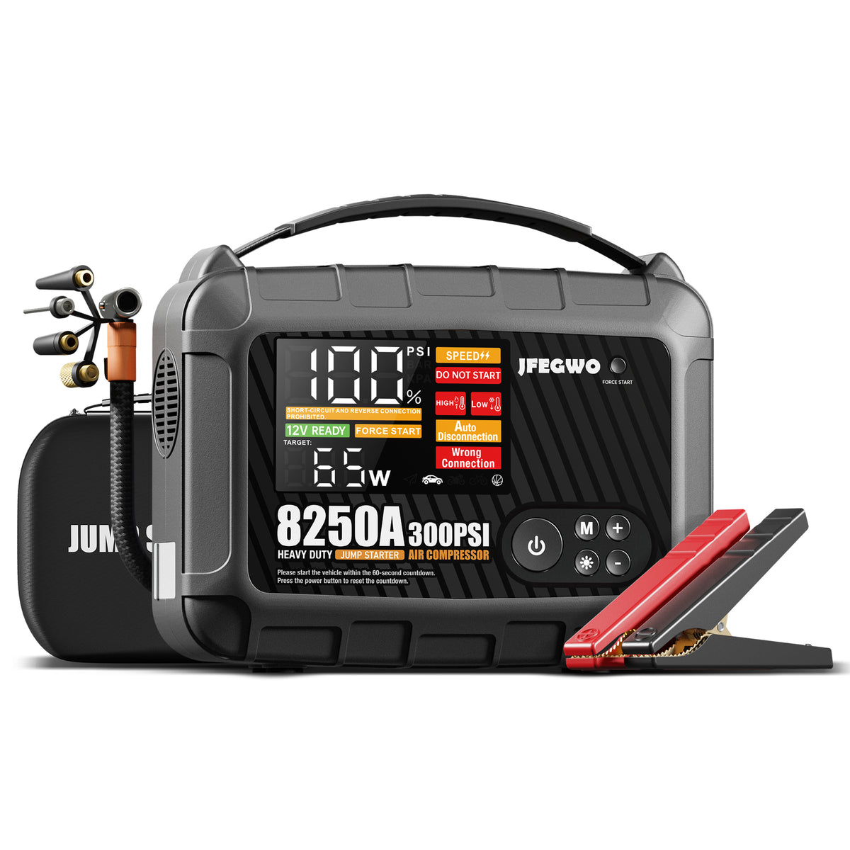 Arrancador de emergencia JFEGWO 8250A con compresor de aire
