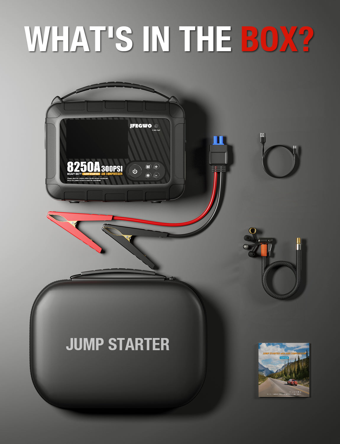 JFEGWO 8250A Super Jump Starter met luchtcompressor