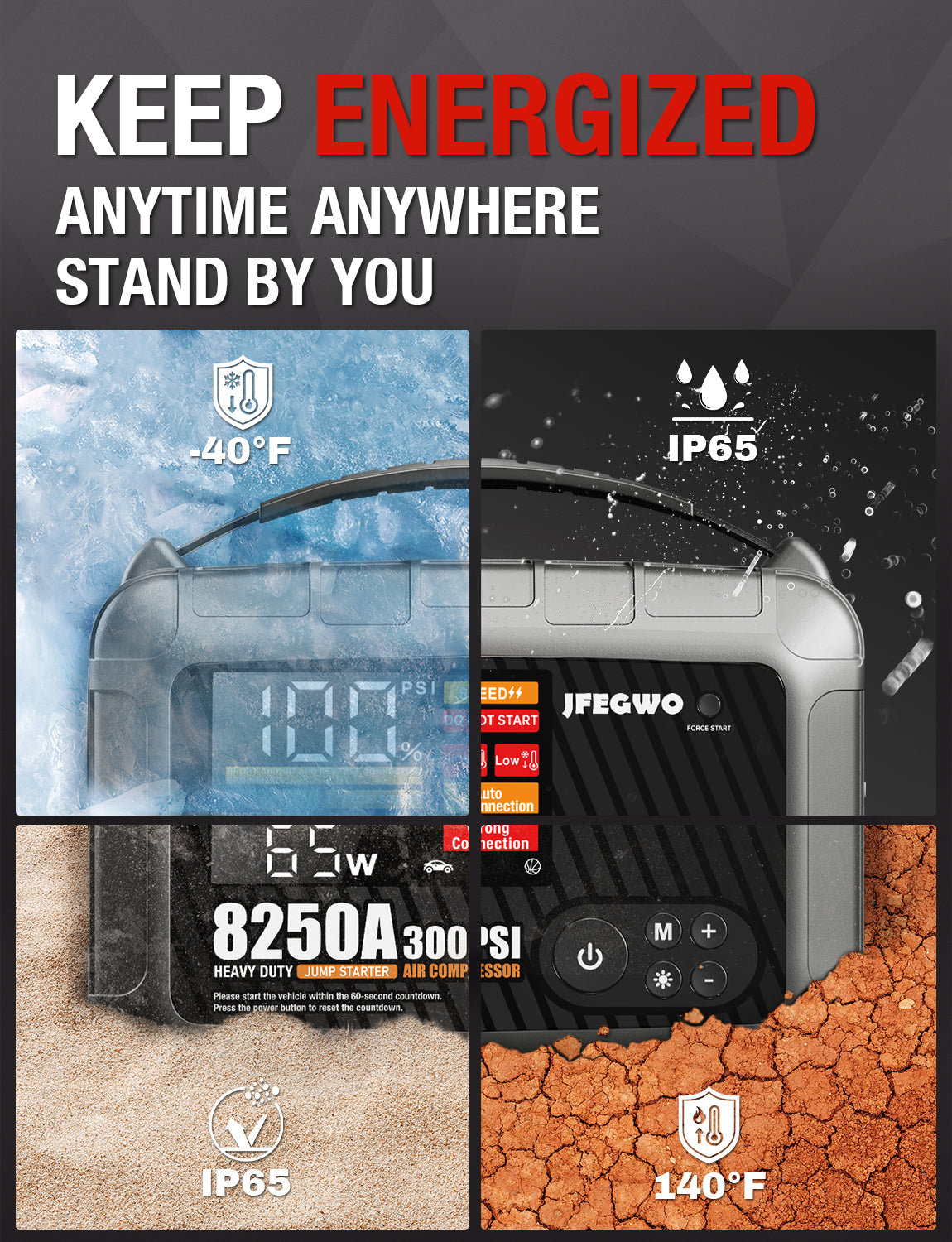 JFEGWO 8250A Super Jump Starter met luchtcompressor