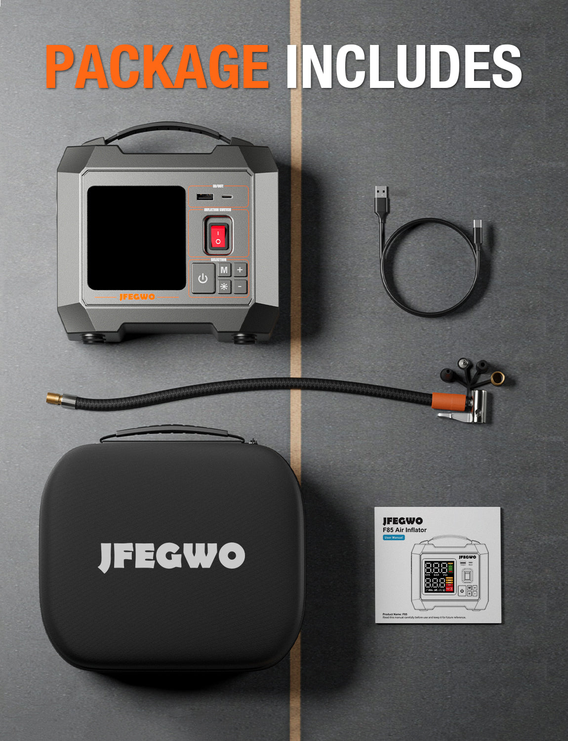 JF.EGWO JFEGWO Tire Inflator Portable Air compressor 300PSI Silver - JF.EGWO