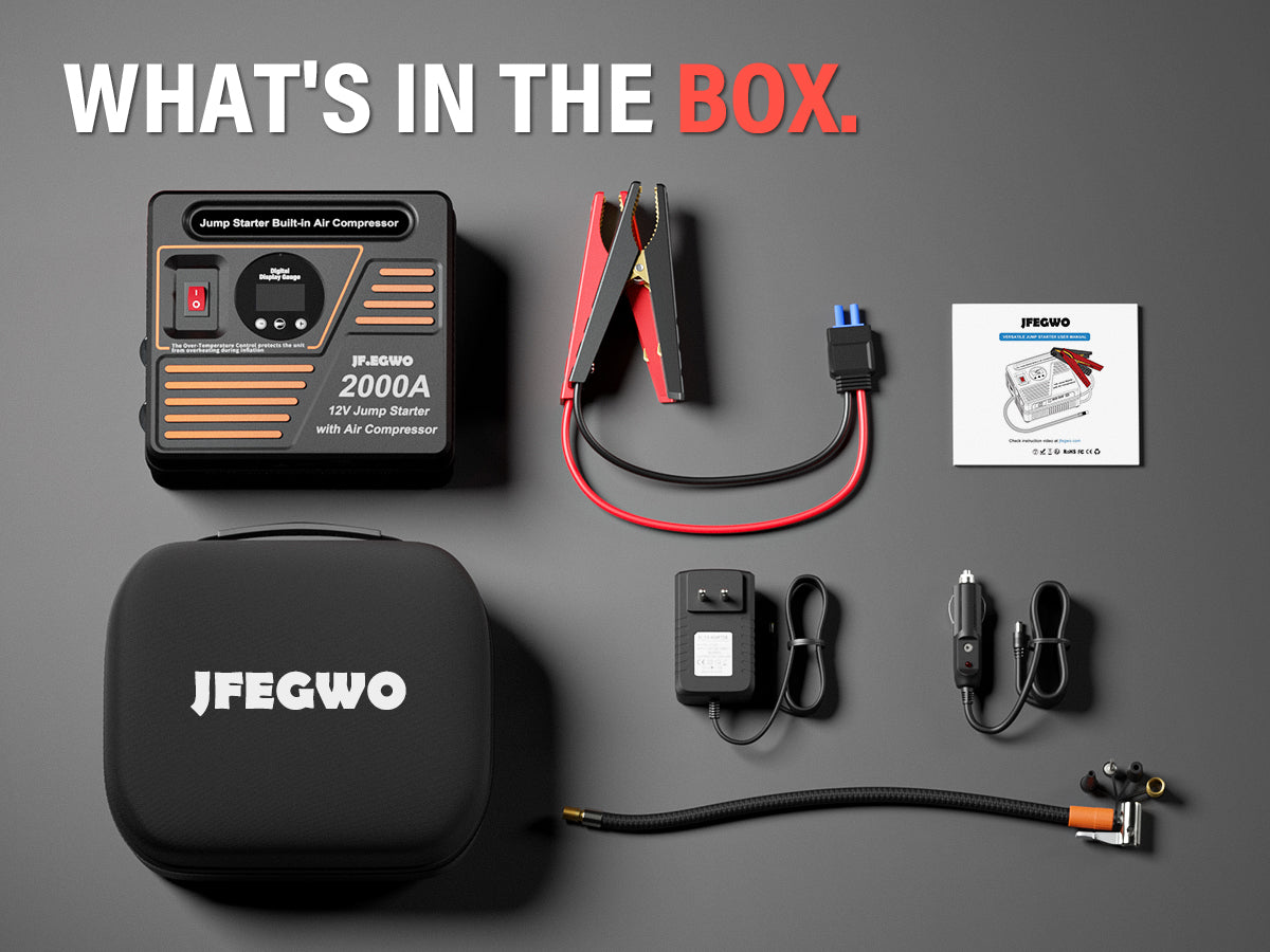 JFEGWO 2000A Jump Starter with Air Compressor Black– JF.EGWO