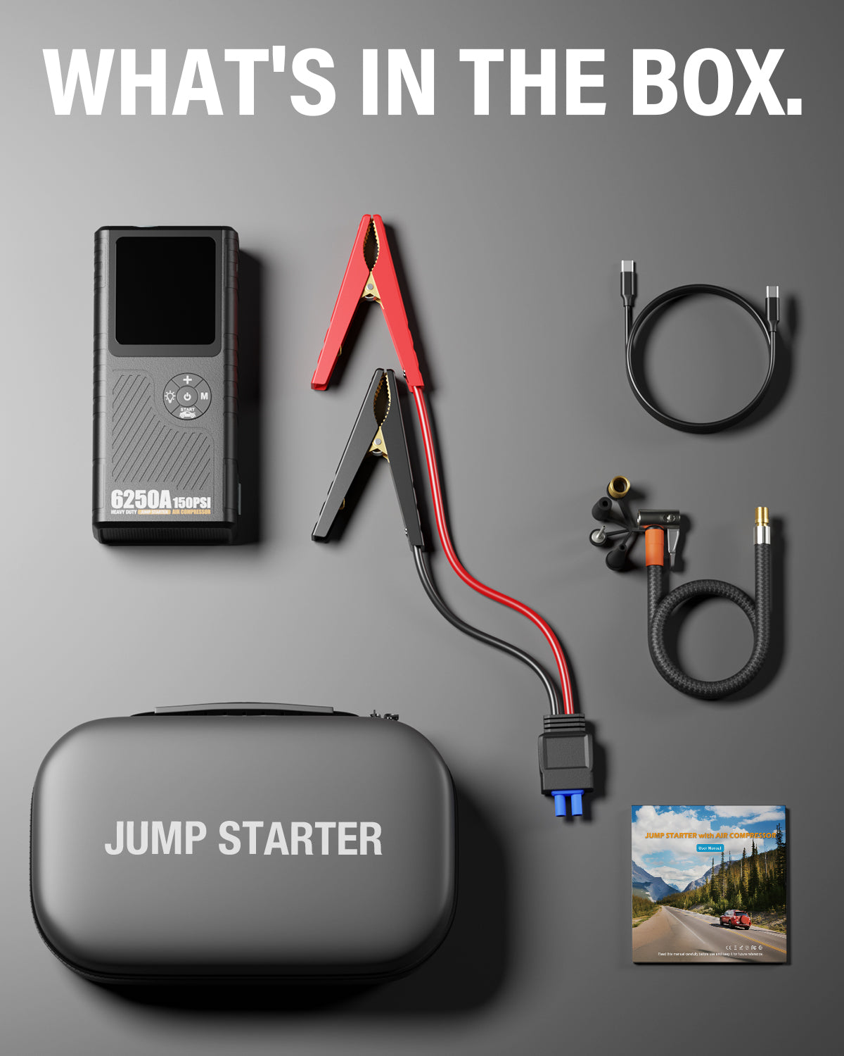 JFEGWO CS02 Plus 6250ACar Battery Jump Starter with Air Compressor (Pocket Size)