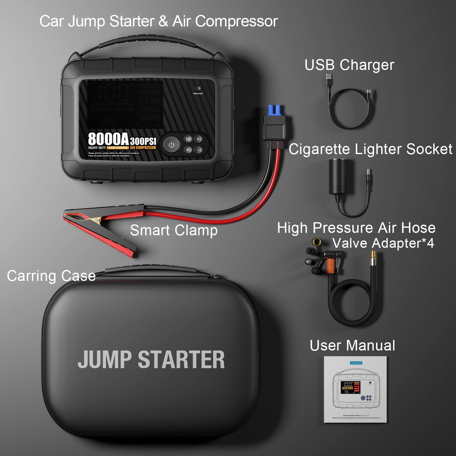 High Quality Wireless Charging Power Bank 1000A 10000mAh Car Jump Starter with LED Power Bank Air Compressor Function High Quality Wireless Charging Power Bank 1000A 10000mAh Car Jump Starter with LED Power Bank Air Compressor Function