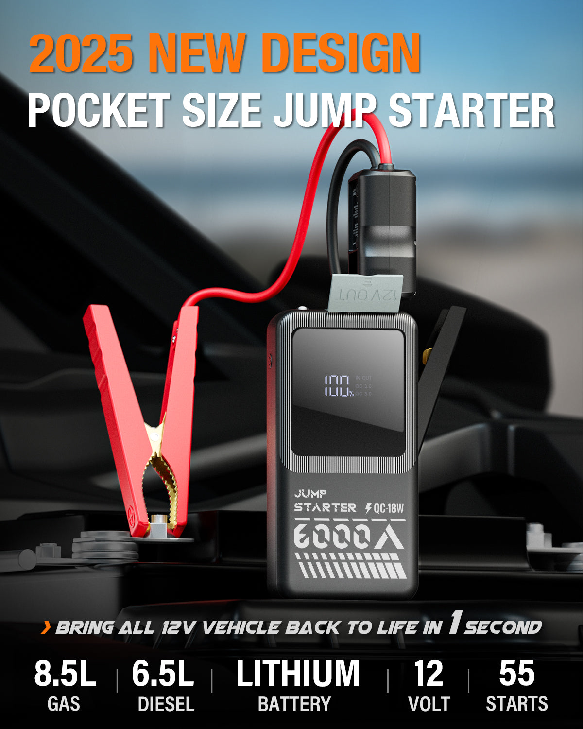 booster jump box JFEGWO F55-6000A Car Battery Jump Starter Pocket Size Jumper Booster