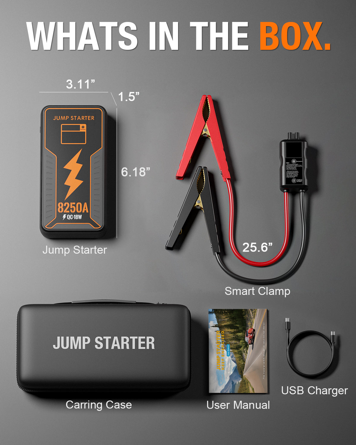 car battery booster box JFEGWO F65-8250A Car Battery Jump Starter Pocket Size Jumper Box