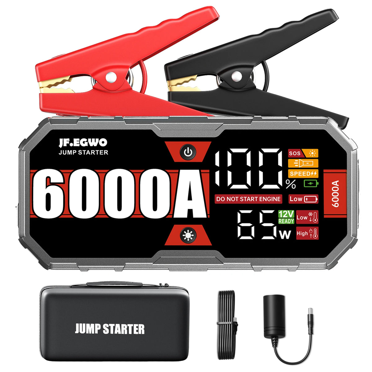 JFEGWO 6000A Starthilfe Autobatterie Booster 65W Schnellladung Total 230W Powerbank, Pro